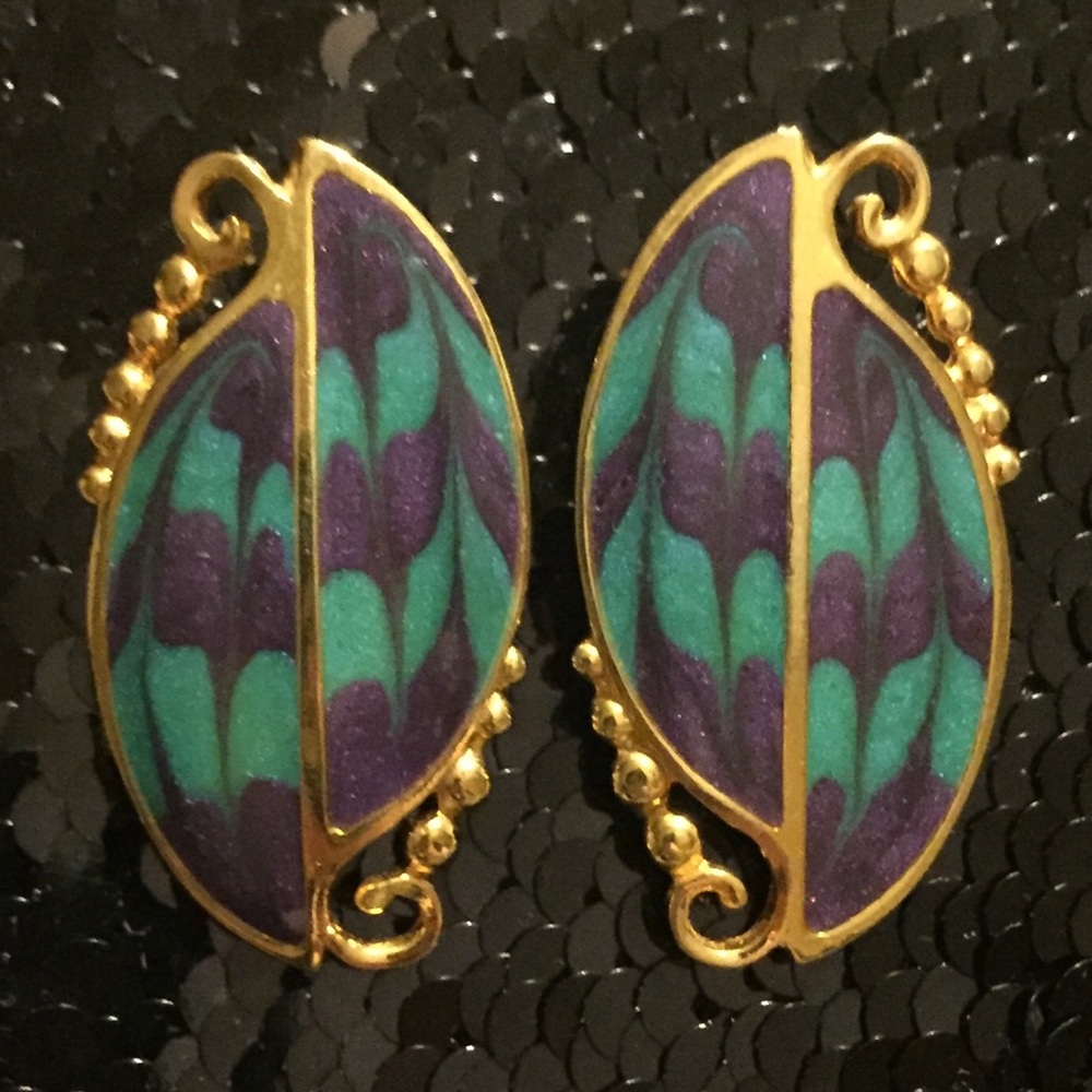 Vintage Berebi Enamel Swirl 80s Earrings